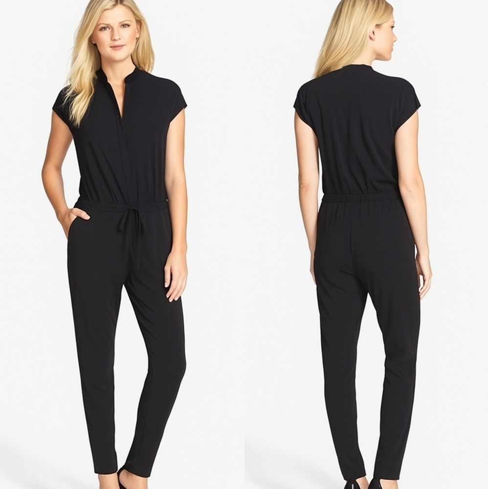 Vintage Vince Shortsleeve Black Jumpsuit Romper 8 Career Evening Travel Classy